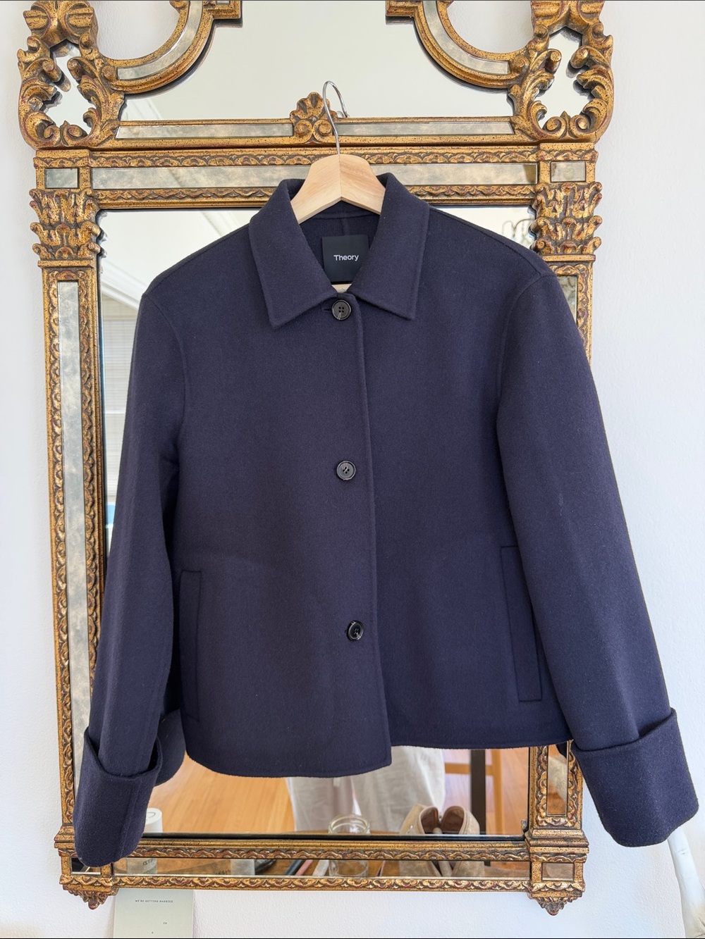 Theory Navy Wool Single-Breasted Button Jacket